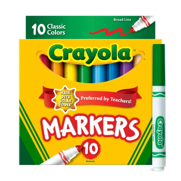 Crayola Broad Line Markers, 10 Ct Classic Colors, School Supplies for Teachers and Kids, Classroom Supplies