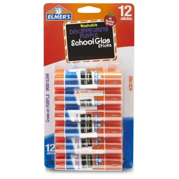 Elmer's Disappearing Purple Washable School Glue Sticks, 0.21 oz, 12 Count