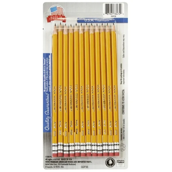 USA Titanium Premium Yellow #2 HB Pencils 12 Count Sharpened Woodcase Pencils