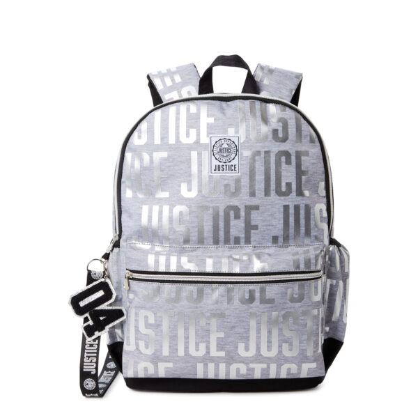 Justice Girls 17" Laptop Backpack with Lanyard Metallic Print Silver Grey