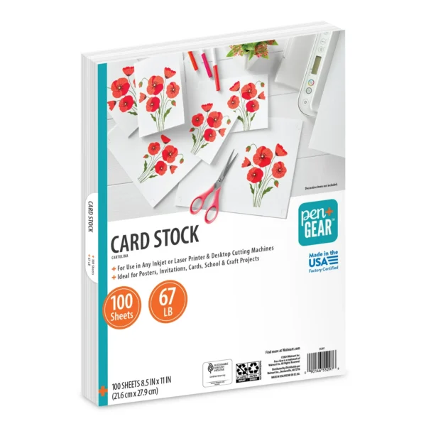 Pen+Gear White Card Stock, 8.5" x 11", 67 lb, 100 Sheets